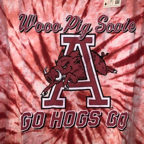 πππ Arkansas Razorbacks Tie Dye WPS Go Hogs Go Leaping Hog Tee πππ - Picture 3 of 5